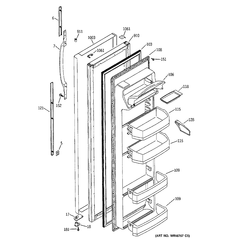 FRESH FOOD DOOR Diagram and Parts List for GSZ25SGMABS  General Electric Refrigerator
