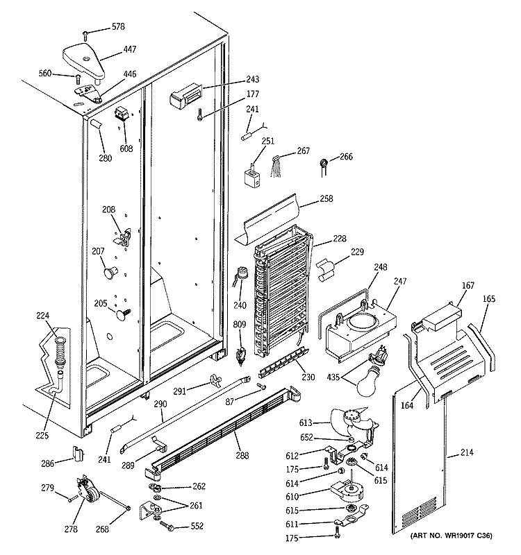 FREEZER SECTION Diagram and Parts List for GSZ25SGMABS  General Electric Refrigerator