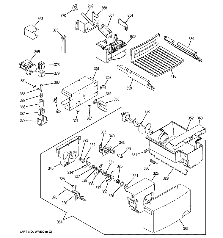 ICE MAKER & DISPENSER Diagram and Parts List for GSZ25SGMABS  General Electric Refrigerator