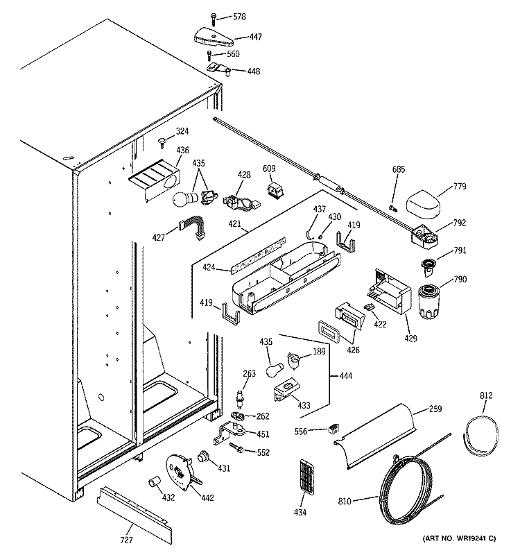FRESH FOOD SECTION Diagram and Parts List for GSZ25SGMABS  General Electric Refrigerator