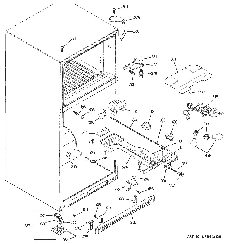 FRESH FOOD SECTION Diagram and Parts List for GTS18KHPARWW  General Electric Refrigerator