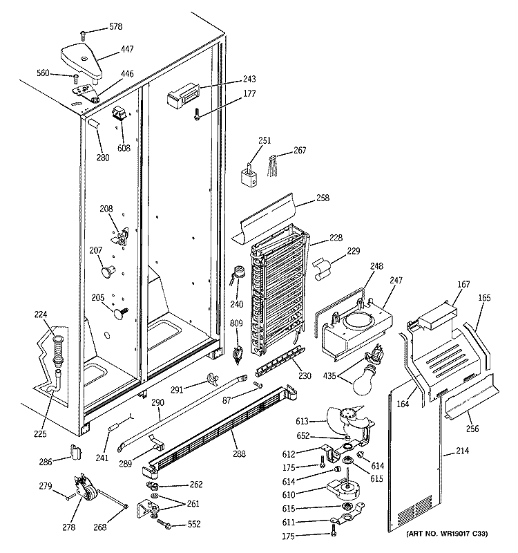 FREEZER SECTION Diagram and Parts List for PSA22SIMCFBS  General Electric Refrigerator