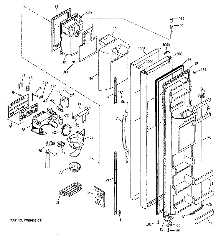 FREEZER DOOR Diagram and Parts List for PSA22SIMDFBS  General Electric Refrigerator