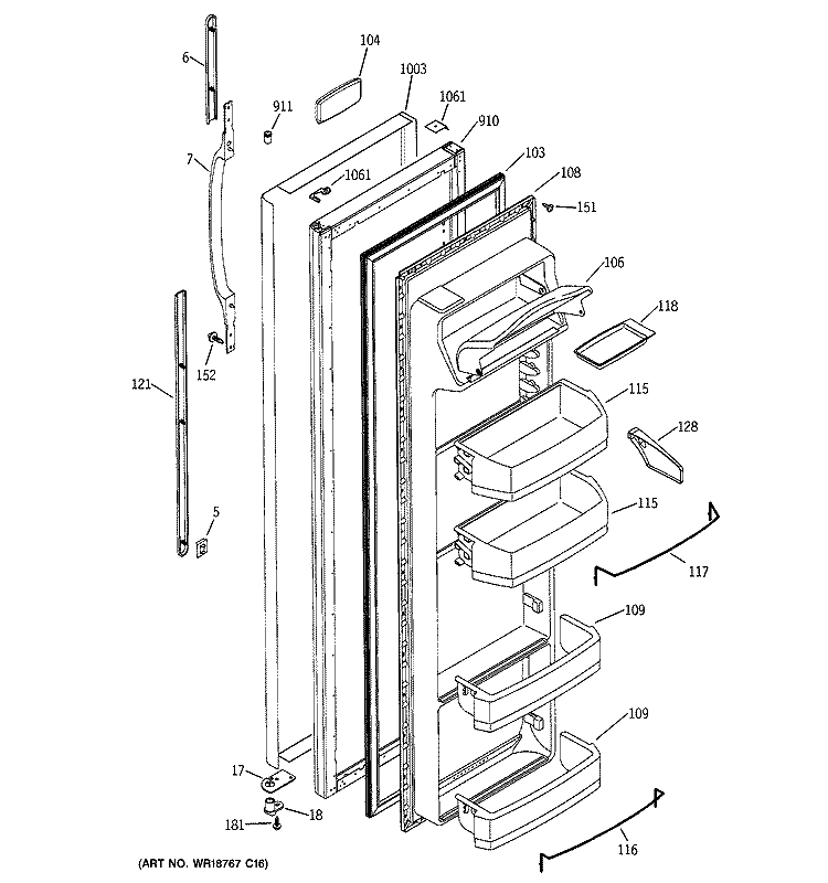 FRESH FOOD DOOR Diagram and Parts List for PSA22SIMDFBS  General Electric Refrigerator