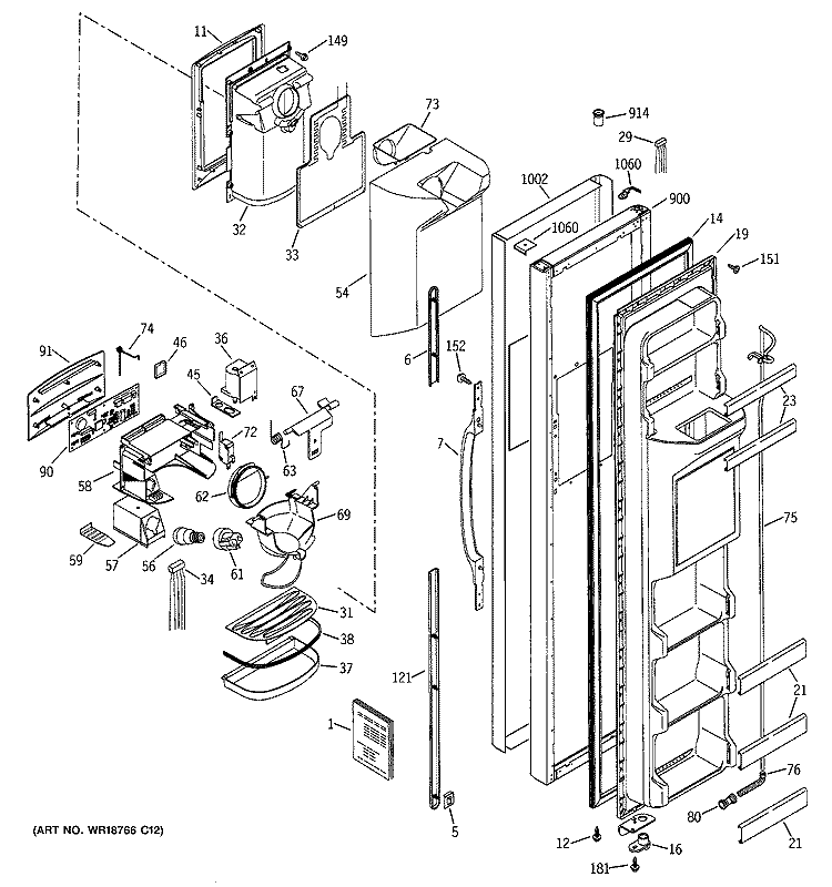 FREEZER DOOR Diagram and Parts List for PSG22SIMBFBS  General Electric Refrigerator