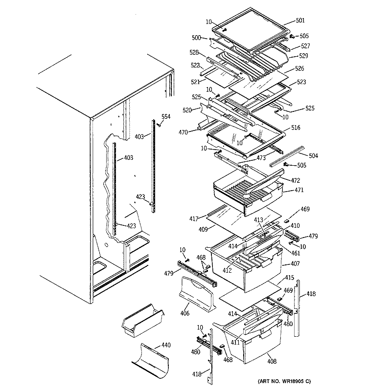 FRESH FOOD SHELVES Diagram and Parts List for PSG22SIMBFBS  General Electric Refrigerator