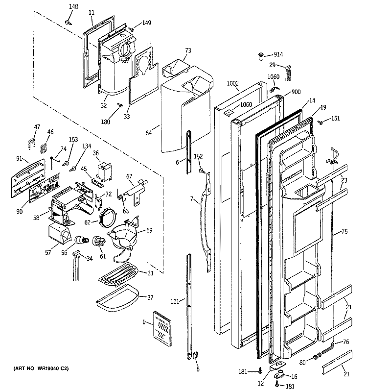 FREEZER DOOR Diagram and Parts List for PSG22SIMCFBS  General Electric Refrigerator