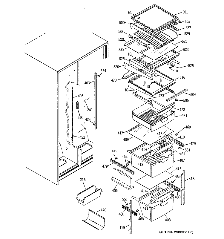 FRESH FOOD SHELVES Diagram and Parts List for PSG22SIMCFBS  General Electric Refrigerator