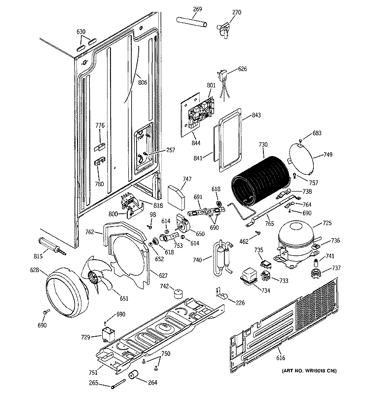 SEALED SYSTEM & MOTHER BOARD Diagram and Parts List for PSG22SIMCFBS  General Electric Refrigerator