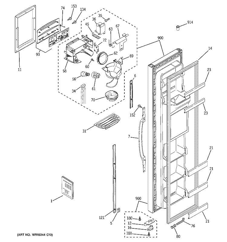 FREEZER DOOR Diagram and Parts List for DSS25JFPDWW  General Electric Refrigerator