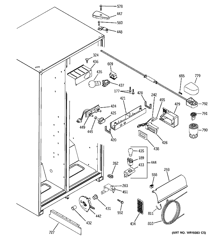 FRESH FOOD SECTION Diagram and Parts List for DSS25JFPDWW  General Electric Refrigerator