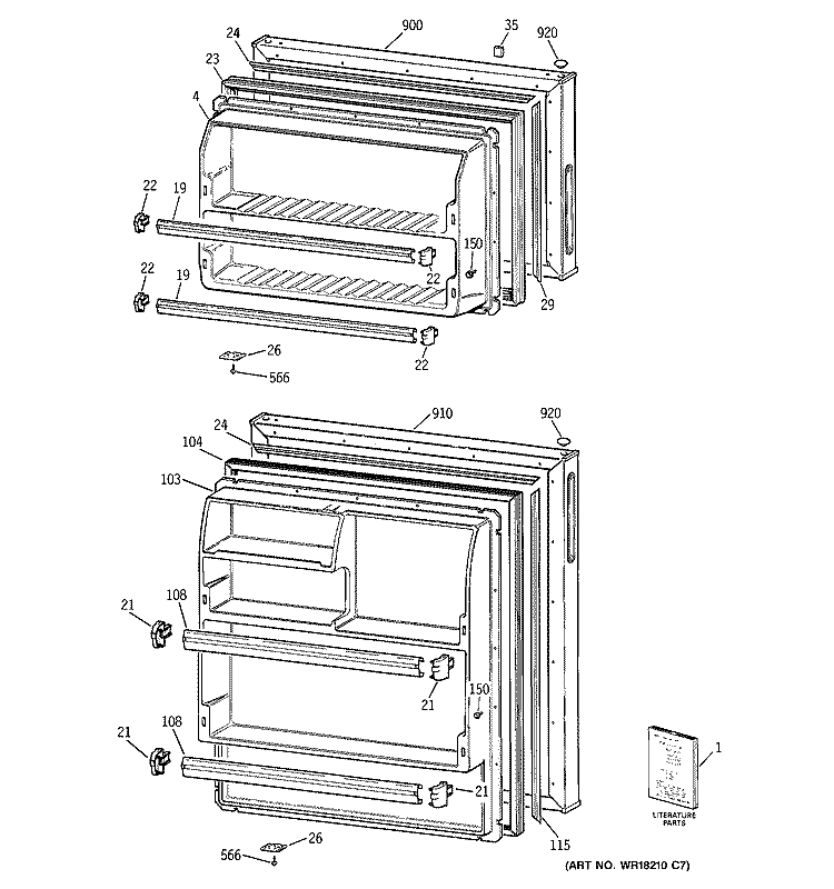 DOORS Diagram and Parts List for GTR18ABMERWW  General Electric Refrigerator