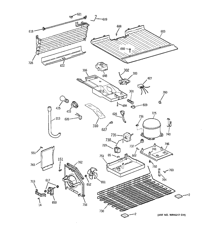 UNIT PARTS Diagram and Parts List for GTR18ABMERWW  General Electric Refrigerator