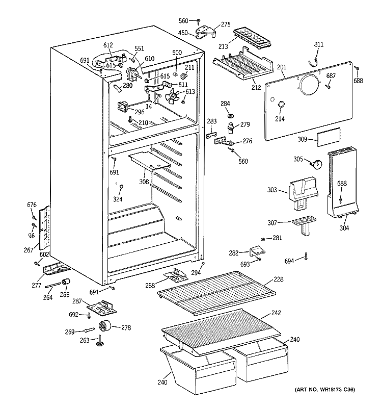 CABINET Diagram and Parts List for GTR18BBMERCC  General Electric Refrigerator