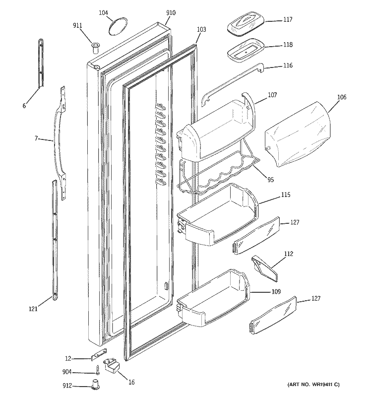 FRESH FOOD DOOR Diagram and Parts List for HSK29MGMHCCC  Hotpoint Refrigerator