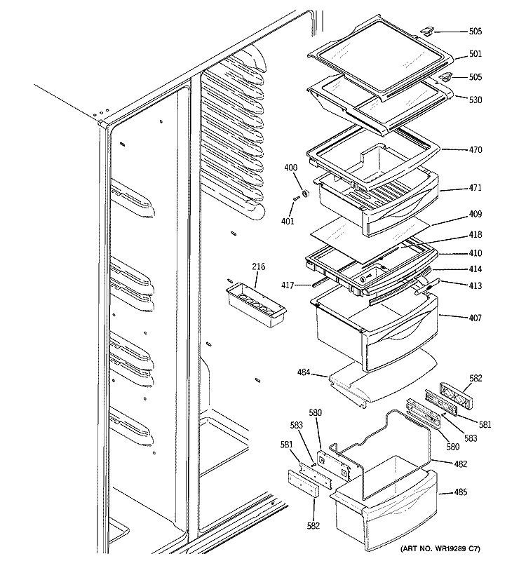 FRESH FOOD SHELVES Diagram and Parts List for HSK29MGMHCCC  Hotpoint Refrigerator