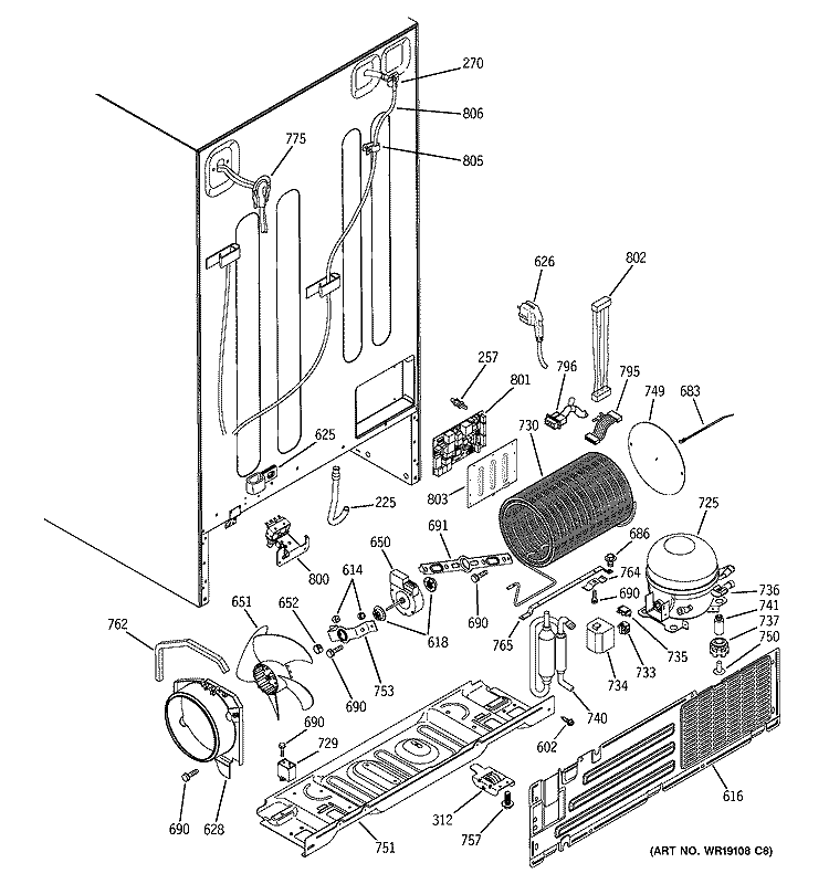 SEALED SYSTEM & MOTHER BOARD Diagram and Parts List for HSK29MGMHCCC  Hotpoint Refrigerator