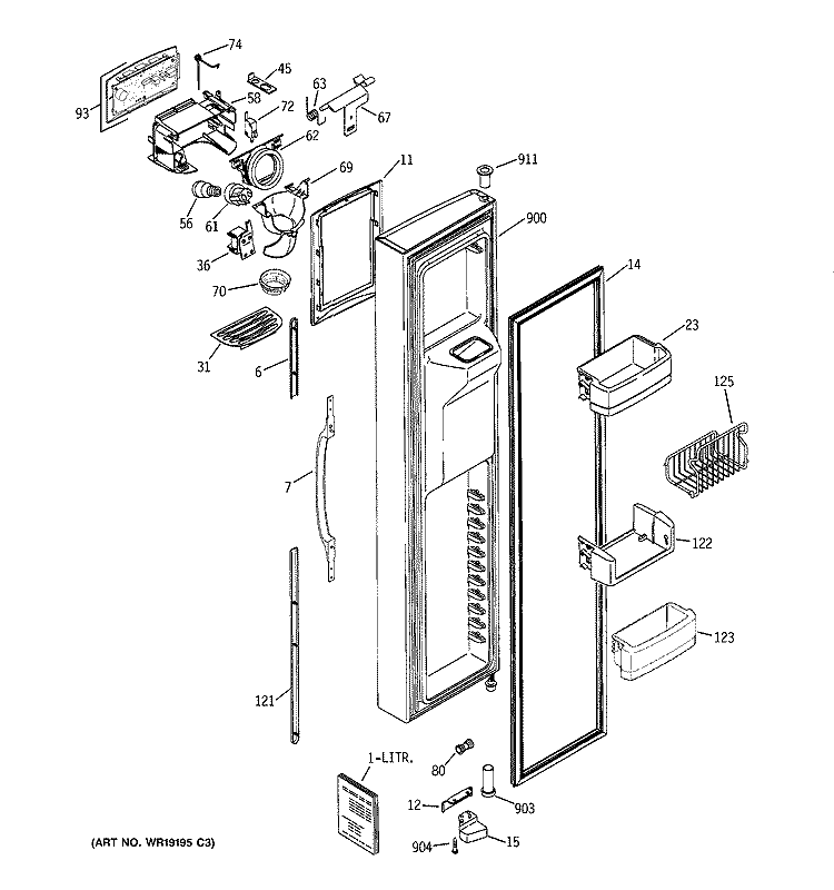 FREEZER DOOR Diagram and Parts List for HSK27MGMHCCC  Hotpoint Refrigerator