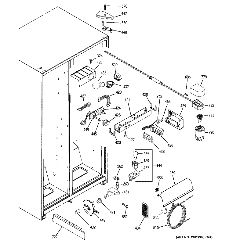 FRESH FOOD SECTION Diagram and Parts List for BSS25GFPEWW  General Electric Refrigerator