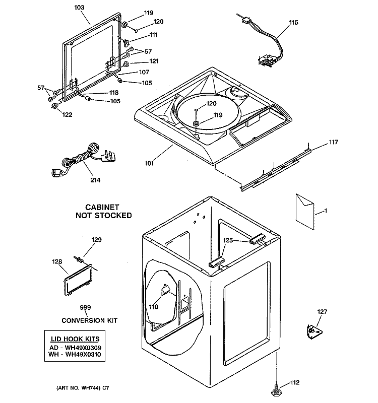 TOP & CABINET PARTS Diagram and Parts List for WSKS2060W2WH  General Electric Washer