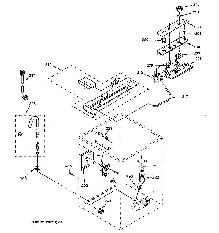 CONTROLS & REAR PANEL PARTS Diagram and Parts List for WSKS2060W2WH  General Electric Washer