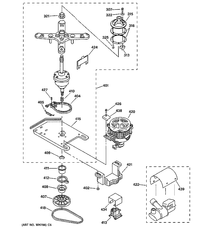 BRAKE, CLUTCH, GEARCASE, MOTOR & PUMP PARTS Diagram and Parts List for WSKS2060W2WH  General Electric Washer