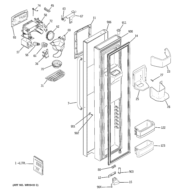 FREEZER DOOR Diagram and Parts List for GSC23LSPASS  General Electric Refrigerator