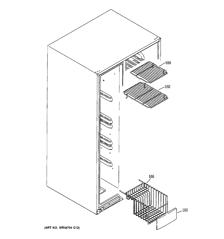 FREEZER SHELVES Diagram and Parts List for GSC23LSPASS  General Electric Refrigerator