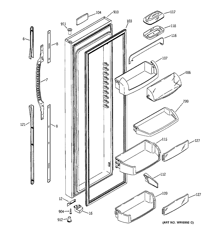 FRESH FOOD DOOR Diagram and Parts List for GSK25LCNCCCC  General Electric Refrigerator