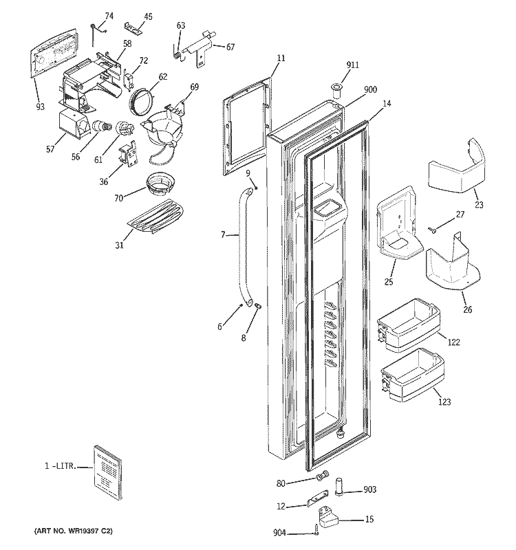 FREEZER DOOR Diagram and Parts List for GSS25XSQASS  General Electric Refrigerator