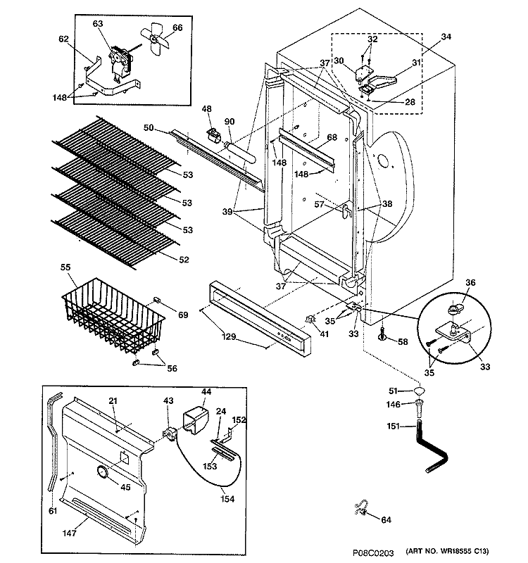 CABINET Diagram and Parts List for FUF14DPARWH  General Electric Freezer