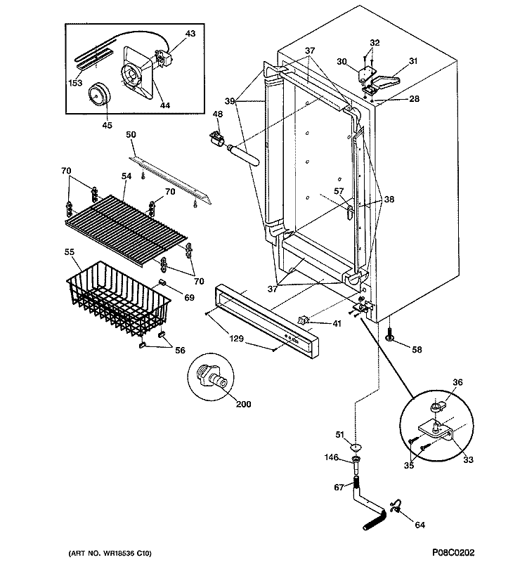 CABINET Diagram and Parts List for FUM14DMBRWH  General Electric Freezer