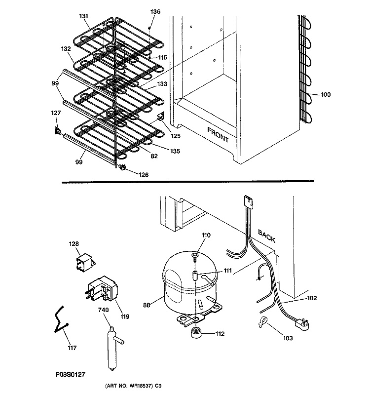 UNIT PARTS Diagram and Parts List for FUM14DMBRWH  General Electric Freezer