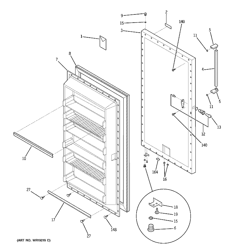 FREEZER DOOR Diagram and Parts List for FUM14DMDRWH  General Electric Freezer