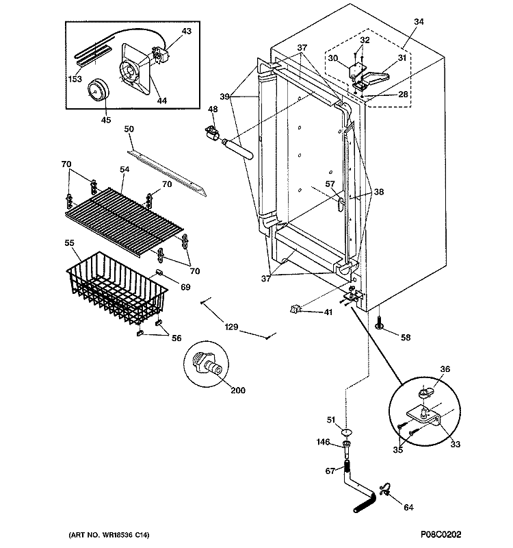CABINET Diagram and Parts List for FUM14DMDRWH  General Electric Freezer