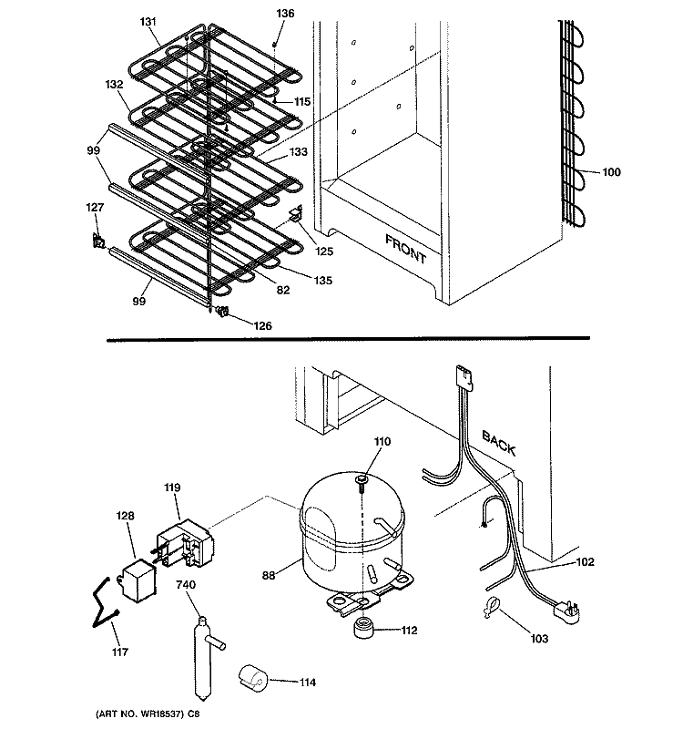 UNIT PARTS Diagram and Parts List for FUM17DPARWH  General Electric Freezer
