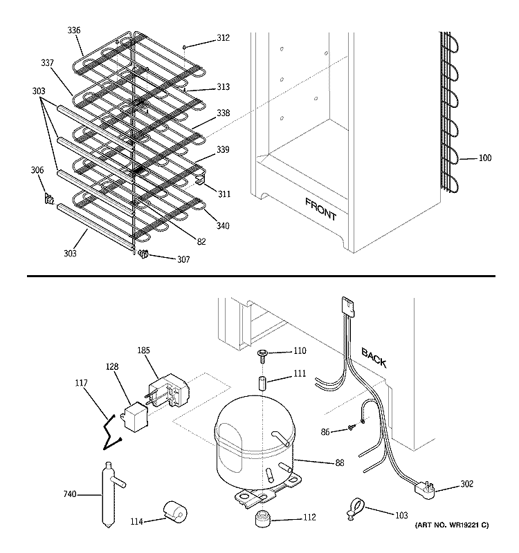 UNIT PARTS Diagram and Parts List for FUM21DMDRWH  General Electric Freezer
