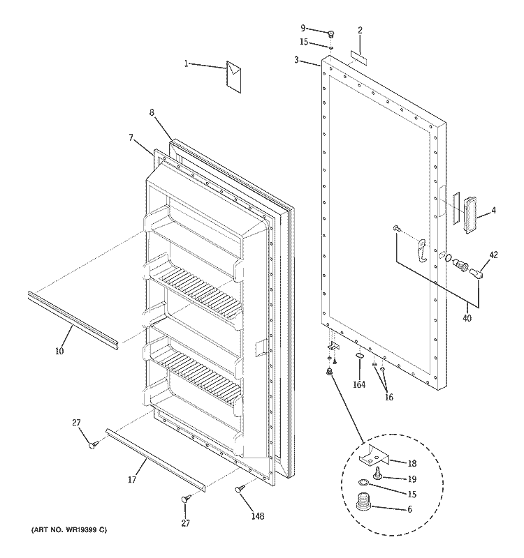 FREEZER DOOR Diagram and Parts List for FUM21DPARWH  General Electric Freezer