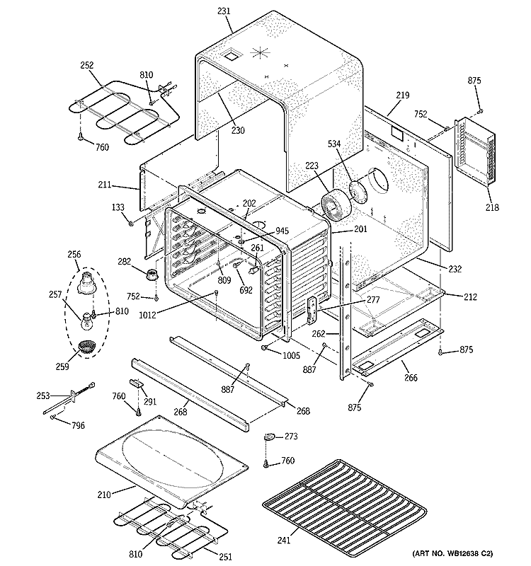 LOWER BODY Diagram and Parts List for JT952SF1SS  General Electric Wall Oven