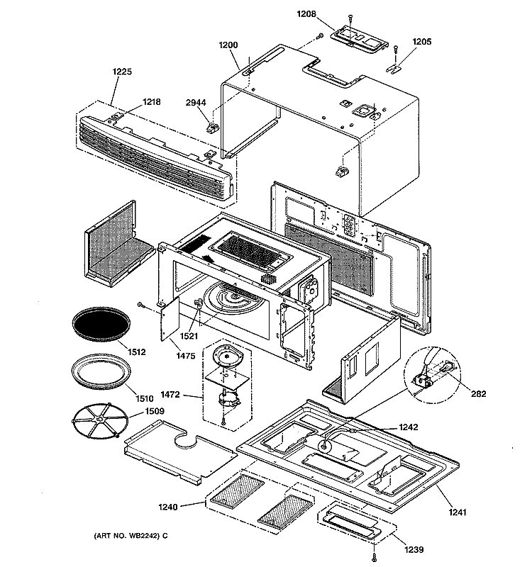 OVEN CAVITY PARTS Diagram and Parts List for SCA1000DBB03  General Electric Microwave