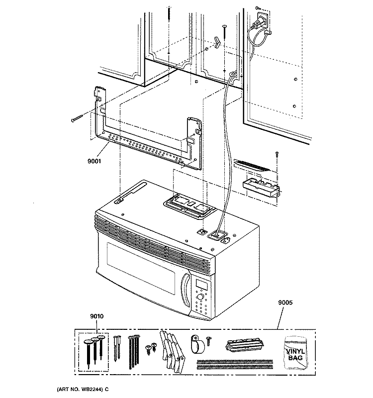 INSTALLATION PARTS Diagram and Parts List for SCA1000DBB03  General Electric Microwave