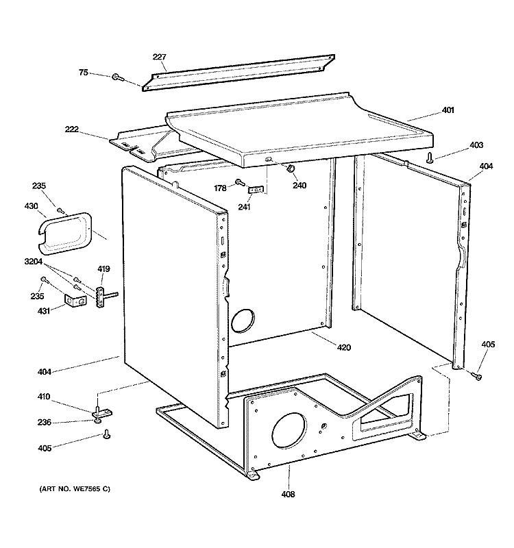 CABINET Diagram and Parts List for DCCB330ED0WC  General Electric Dryer