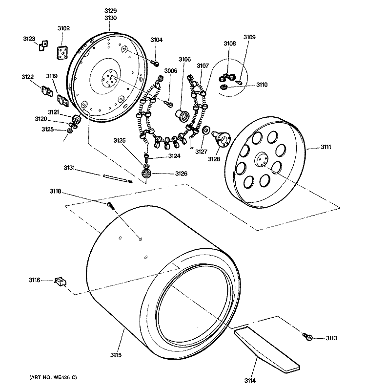 DRUM Diagram and Parts List for DDP1380GFM  General Electric Dryer