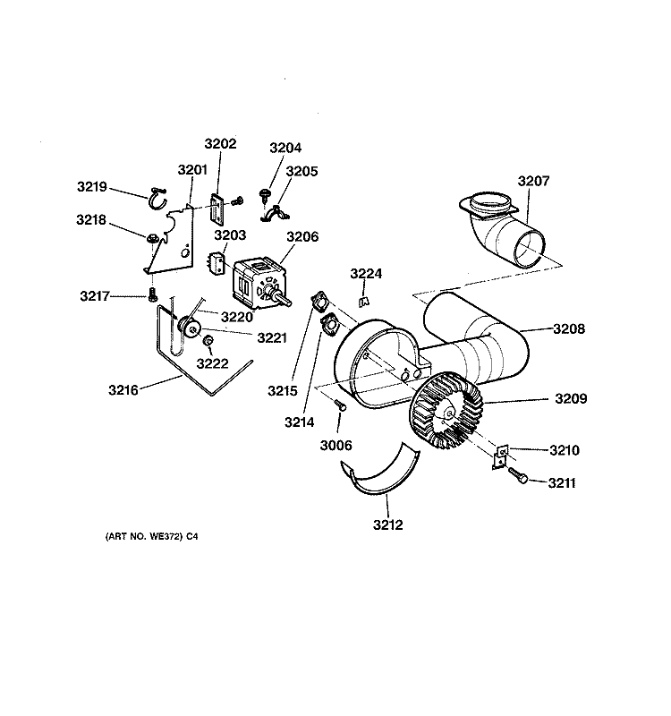 BLOWER & DRIVE ASSEMBLY Diagram and Parts List for DDP1380GFM  General Electric Dryer
