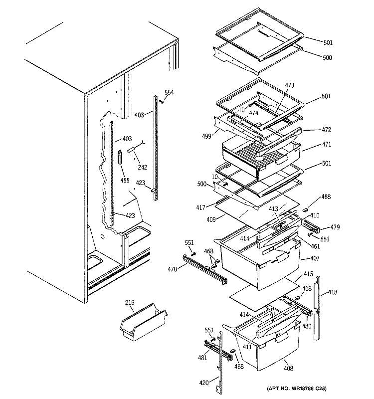FRESH FOOD SHELVES Diagram and Parts List for GSS22WGPDCC  General Electric Refrigerator