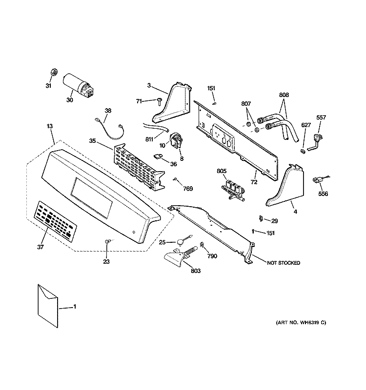 CONTROLS & BACKSPLASH Diagram and Parts List for WPRB9110D0CC  General Electric Washer