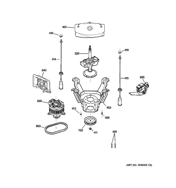 SUSPENSION, PUMP & DRIVE COMPONENTS Diagram and Parts List for WPRB9110D0CC  General Electric Washer
