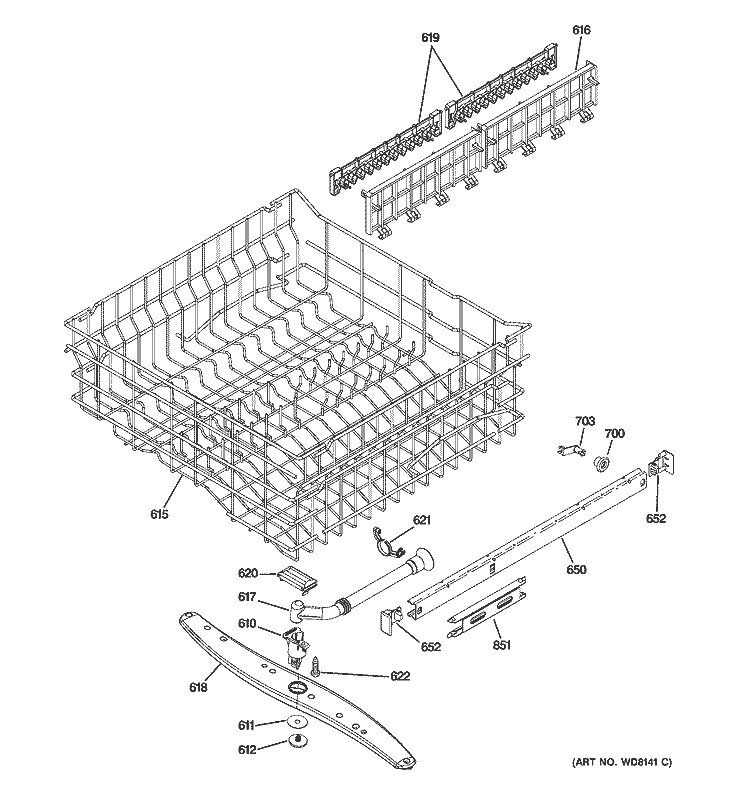 UPPER RACK ASSEMBLY Diagram and Parts List for PDW8510J00WW  General Electric Dishwasher