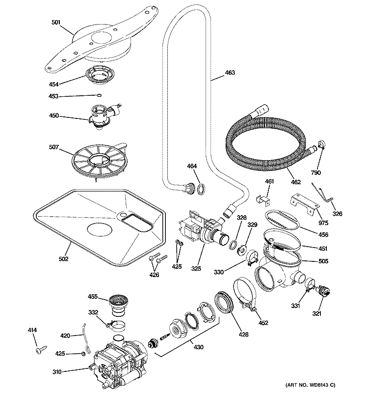 MOTOR - PUMP MECHANISM Diagram and Parts List for PDW8500J00BB  General Electric Dishwasher