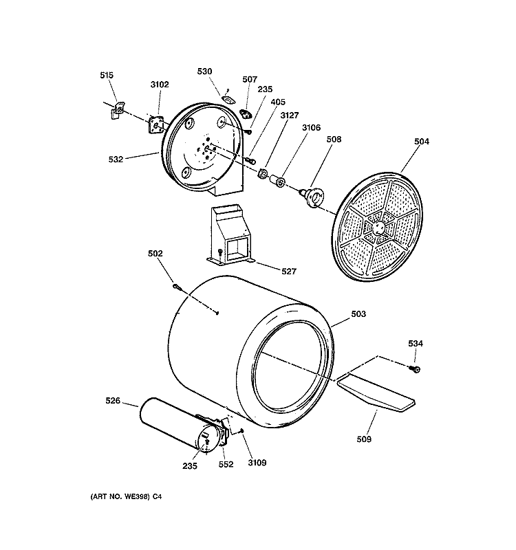 DRUM Diagram and Parts List for DCCB330GD0WC  General Electric Dryer